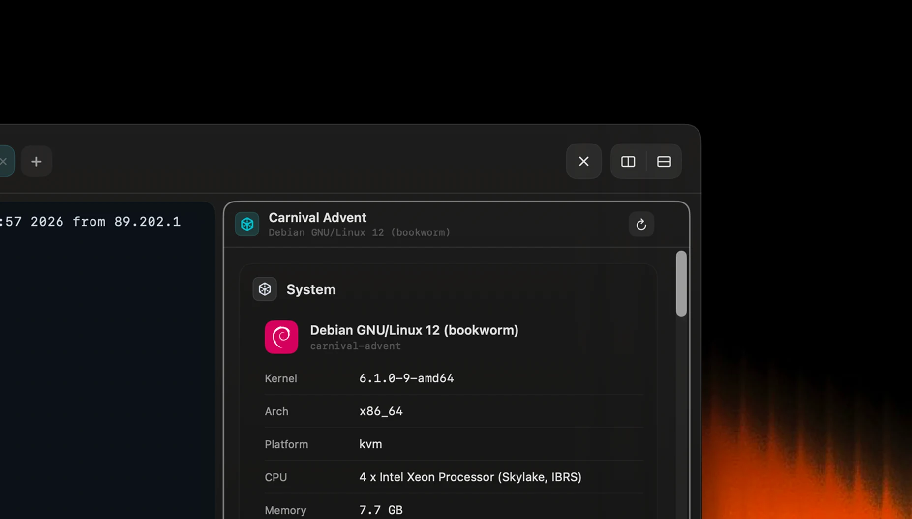 Termy Host X-ray showing a server’s system and service context